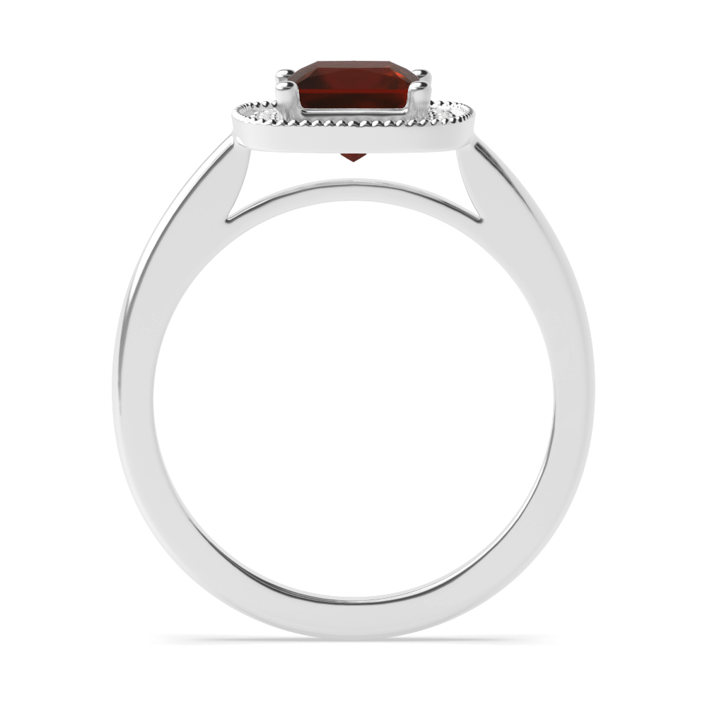 4 Prong Princess Miligrain edge Garnet Halo Engagement Ring