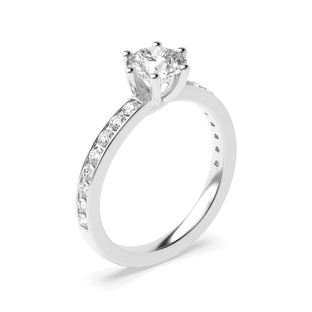 Side Stone On Shoulder Set Round Diamond Engagement Ring White Gold