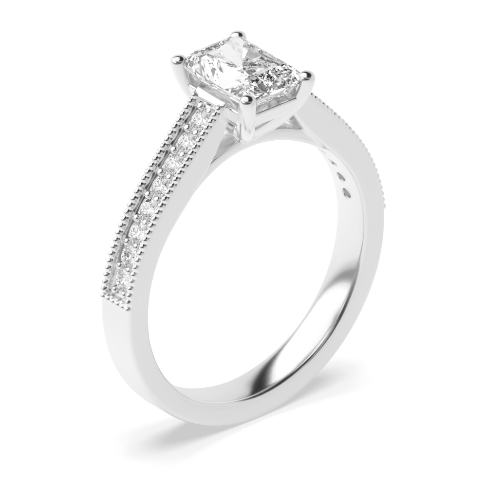 Radiant Cut Side Stone On Shoulder Set Accented Diamond Engagement Ring