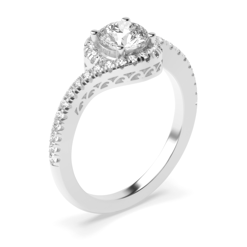 4 Prong Setting Round Shape Cross Over Shoulder Vintage Style Halo Diamond Engagement Rings