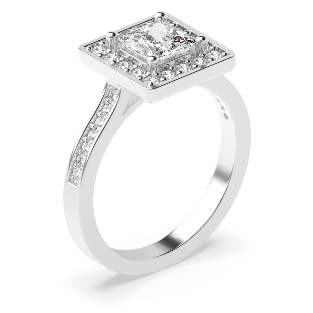 4 Prong Setting Princess Shape Delicate Halo Diamond Engagement Rings