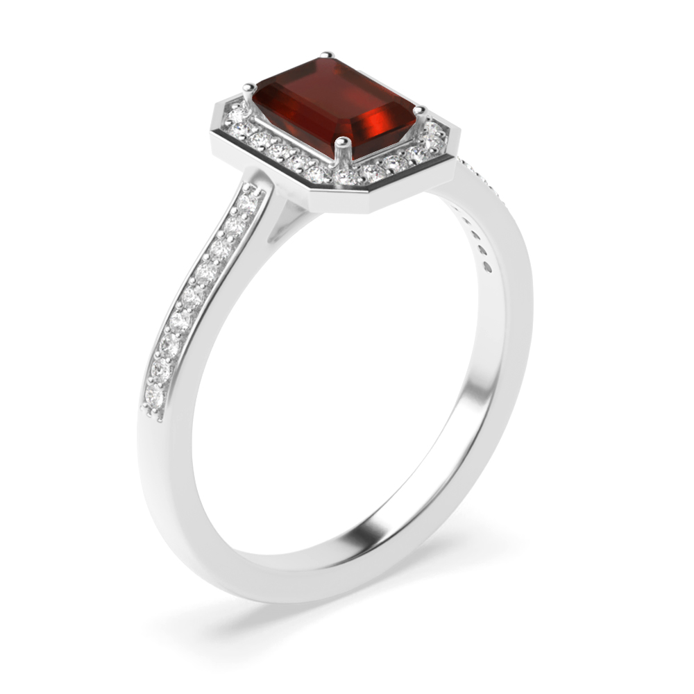 4 Prong Radiant Delicare shank Garnet Halo Engagement Ring