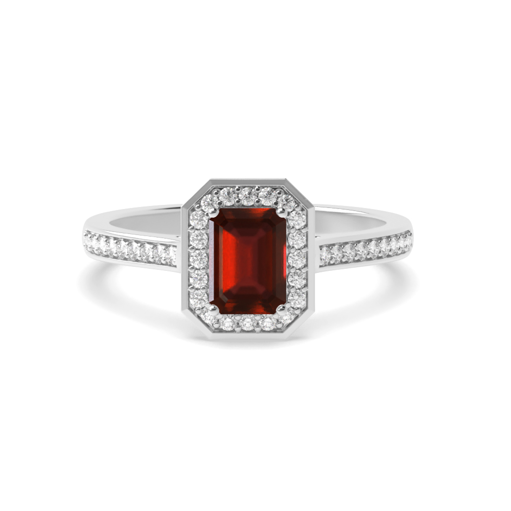 4 Prong Radiant Delicare shank Garnet Halo Engagement Ring