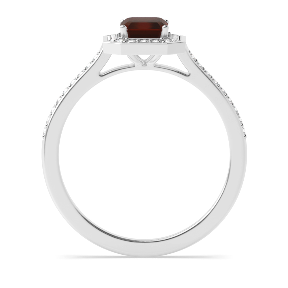 4 Prong Radiant Delicare shank Garnet Halo Engagement Ring