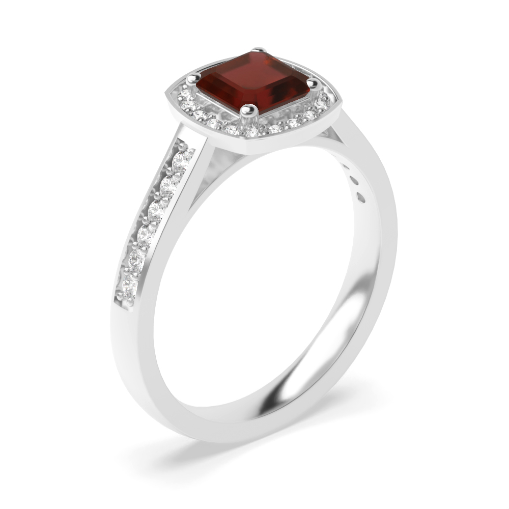 4 Prong Cushion Delicare shank Garnet Halo Engagement Ring