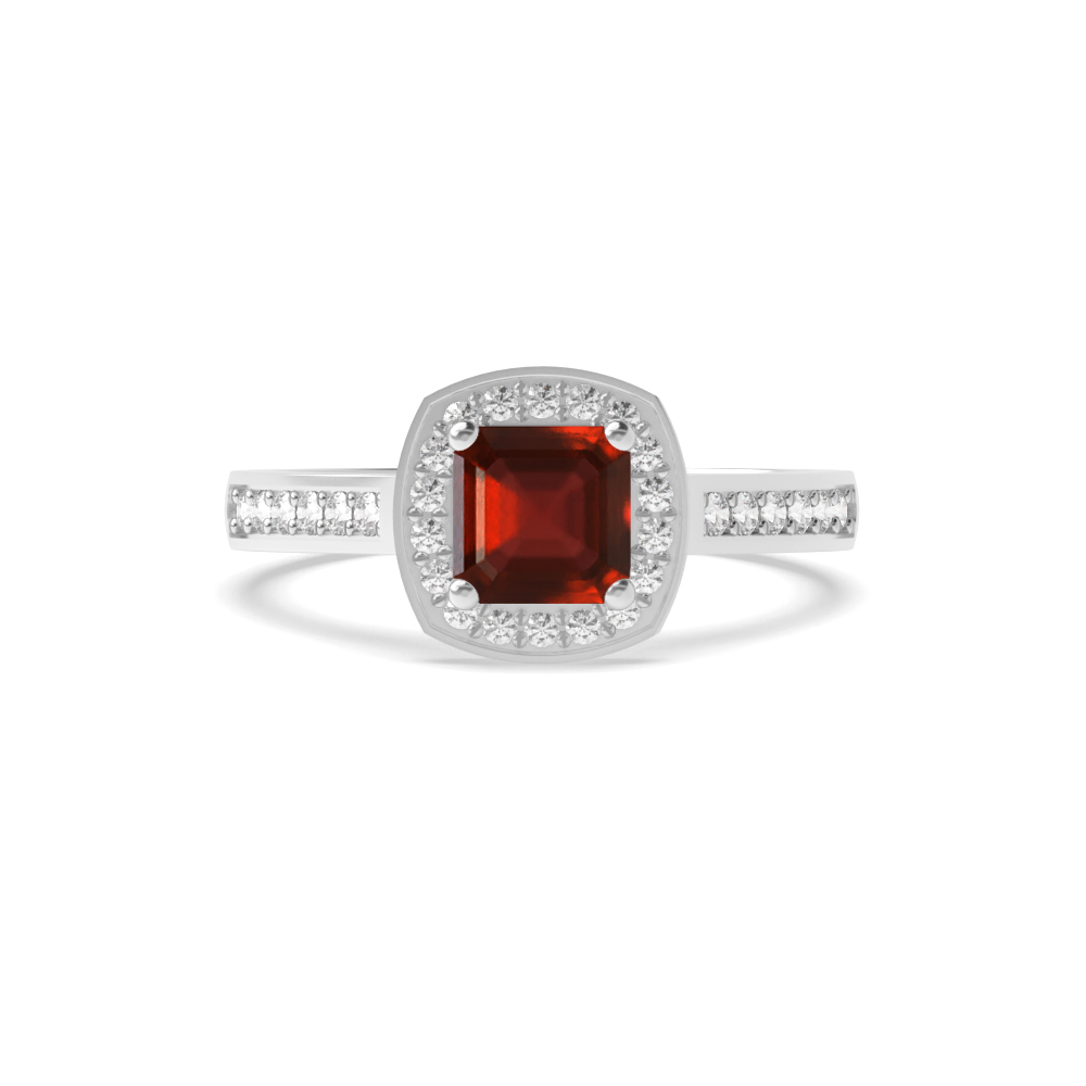 4 Prong Cushion Delicare shank Garnet Halo Engagement Ring