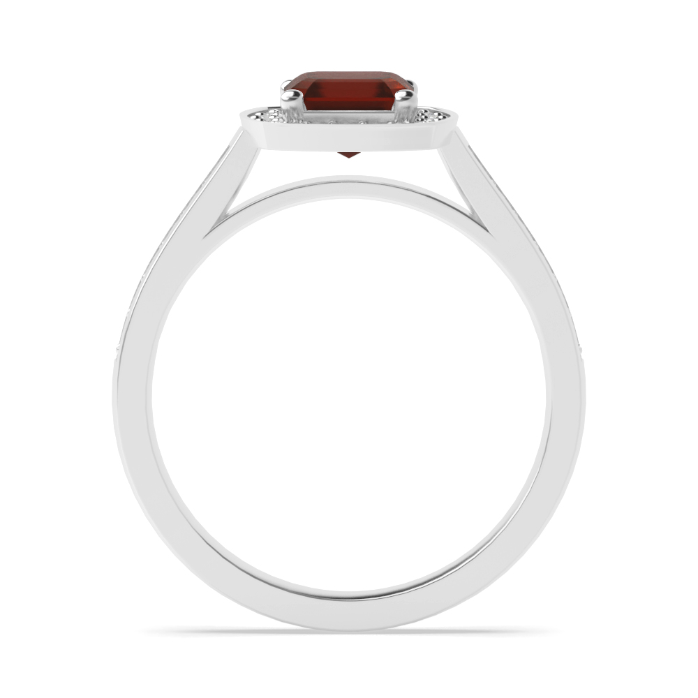 4 Prong Cushion Delicare shank Garnet Halo Engagement Ring