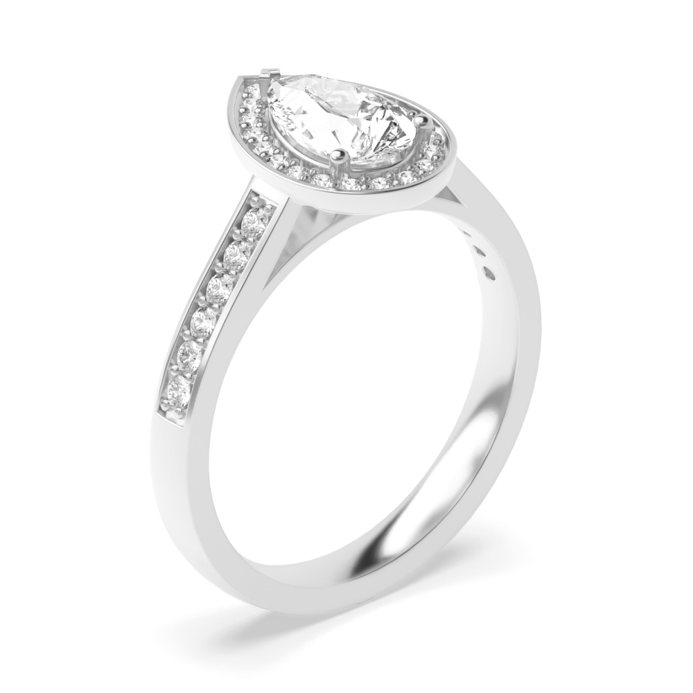 3 Prong Setting Pear Shape Pave Halo Diamond Engagement Rings