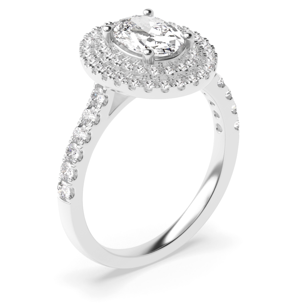 4 Prong Setting Oval Shape 2 Row Halo Diamond Engagement Rings