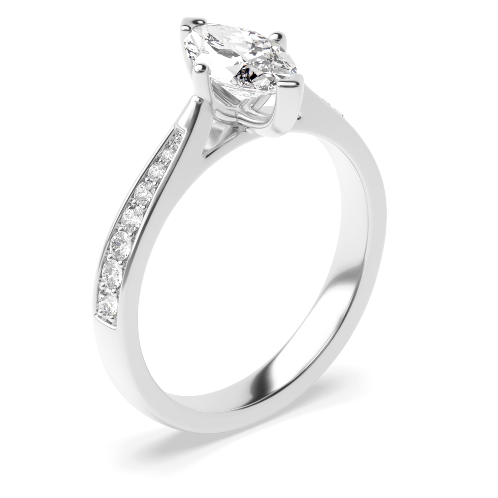 Marquise Shape with Tapering Shoulder with Diamond Set Engagement Rings