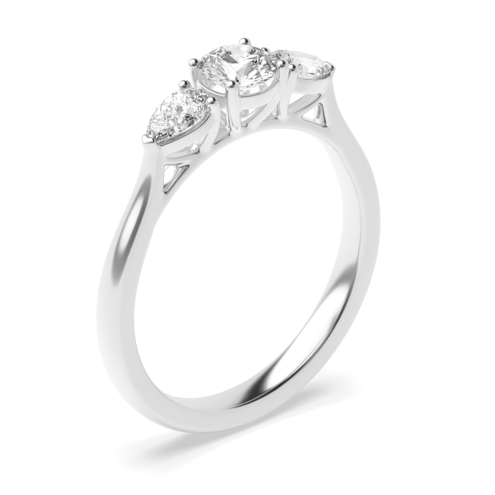 Popular Style Round &amp; Pear Shape Trilogy Diamond Engagement Rings