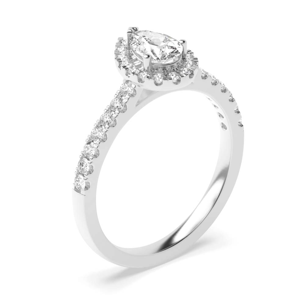 3 Prong Setting Pear Shape  Halo Diamond Engagement Rings