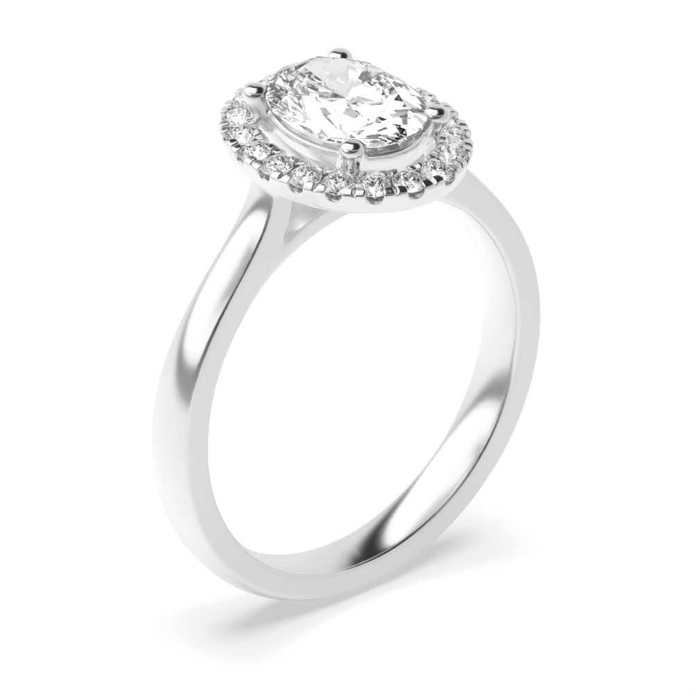 4 Prong Setting Oval Shape Circle of Diamond Halo Diamond Engagement Rings