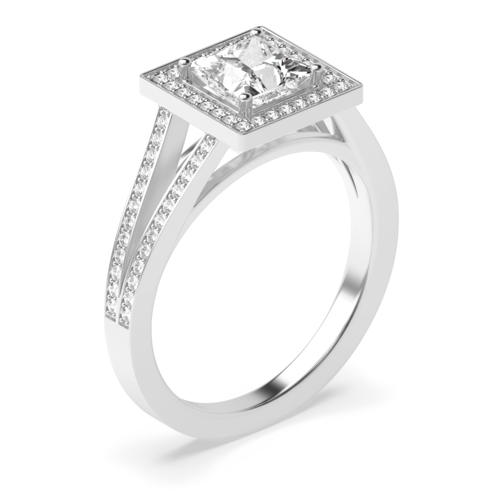 Prong Setting Princess Shape 2 Row Shoulder Delicate Halo Diamond Engagement Rings
