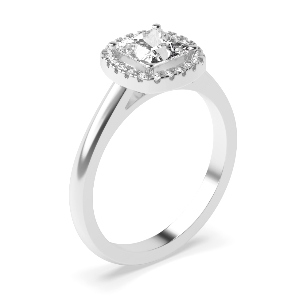 Prong Setting Princess Shape Plain Shoulder Halo Diamond Engagement Rings
