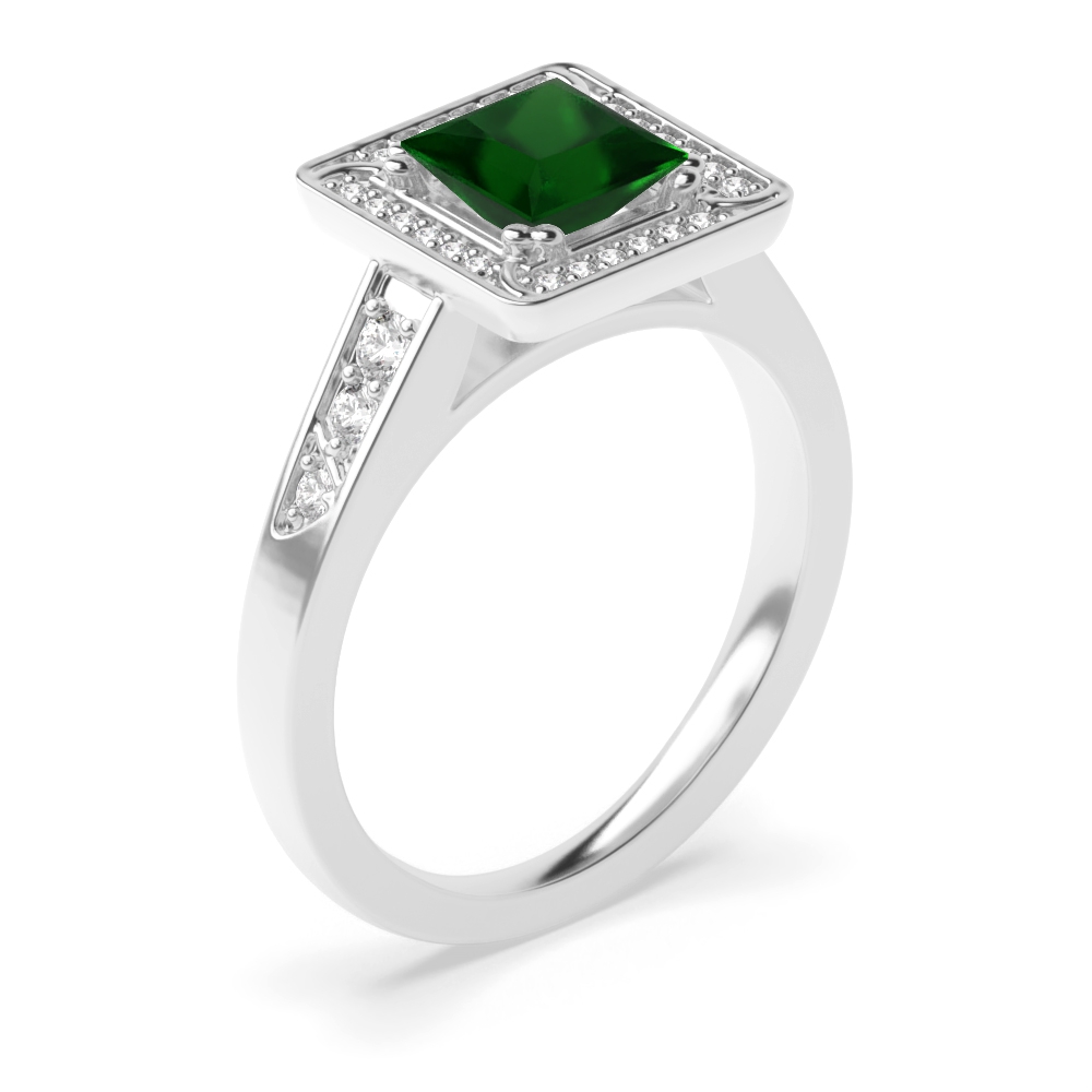4 Prong Princess Designer halo Emerald Wedding Band