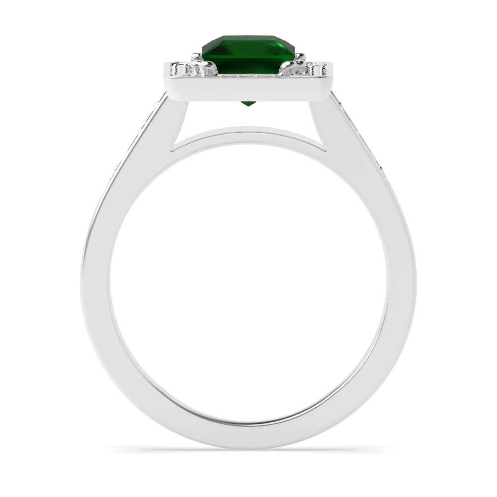 4 Prong Princess Designer halo Emerald Wedding Band