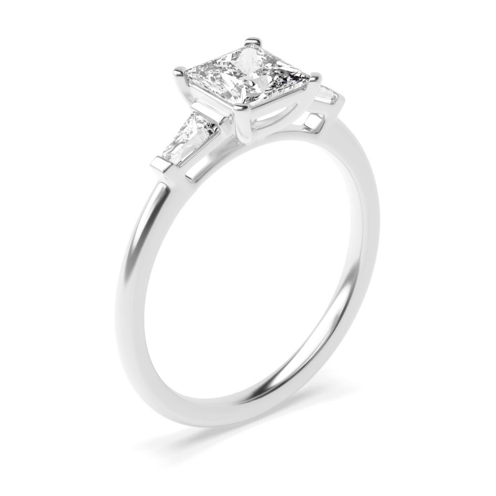 Princess &amp; Tappered Baguette Diamond Trilogy Engagement Rings