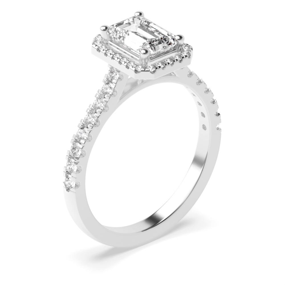 Prong Setting Emerald Shape U Prong Set Halo Diamond Engagement Rings