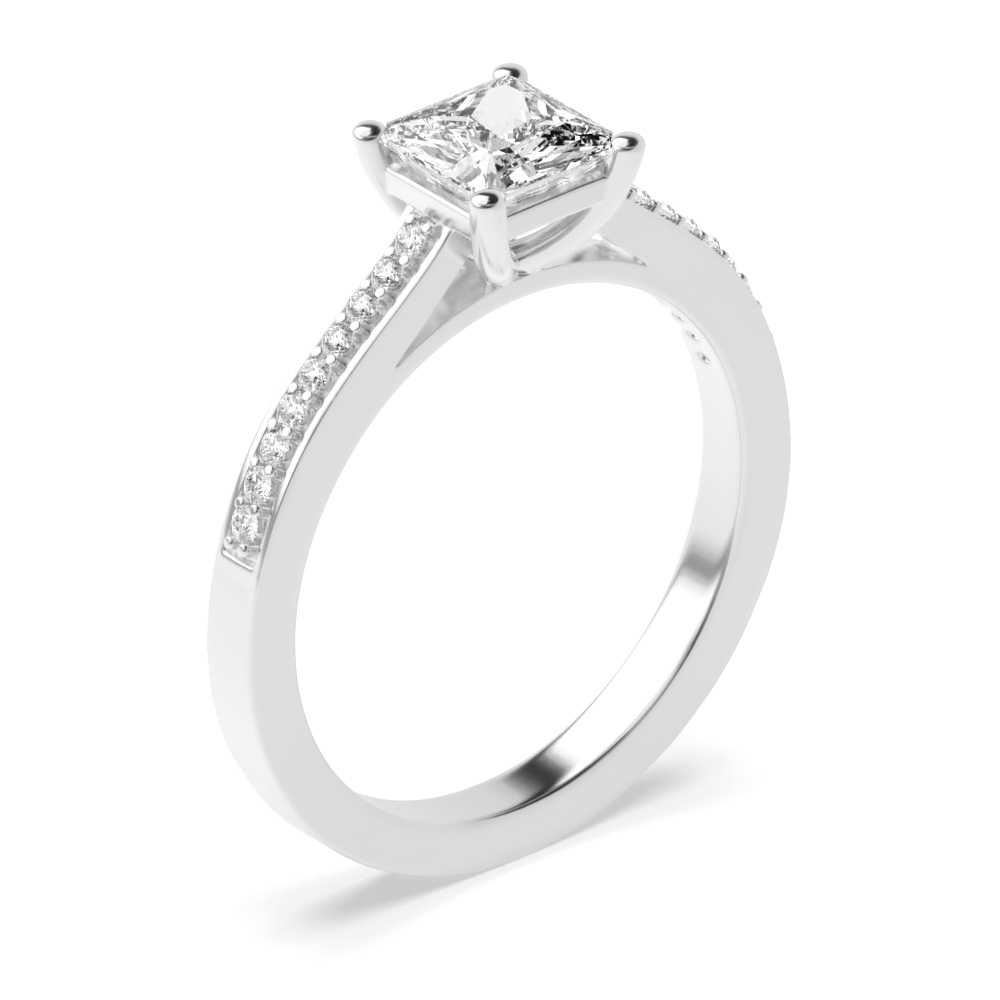 Delicate Princess Shape Pave Setting Shoulder Diamond Engagement Ring