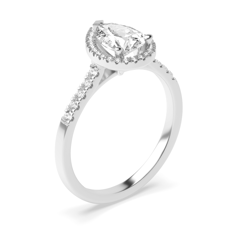 3 Prong Setting Pear Shape U Prong Set Halo Diamond Engagement Rings