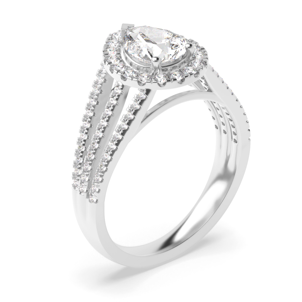3 Prong Setting Pear Shape 3 Row Shoulder Halo Diamond Engagement Rings