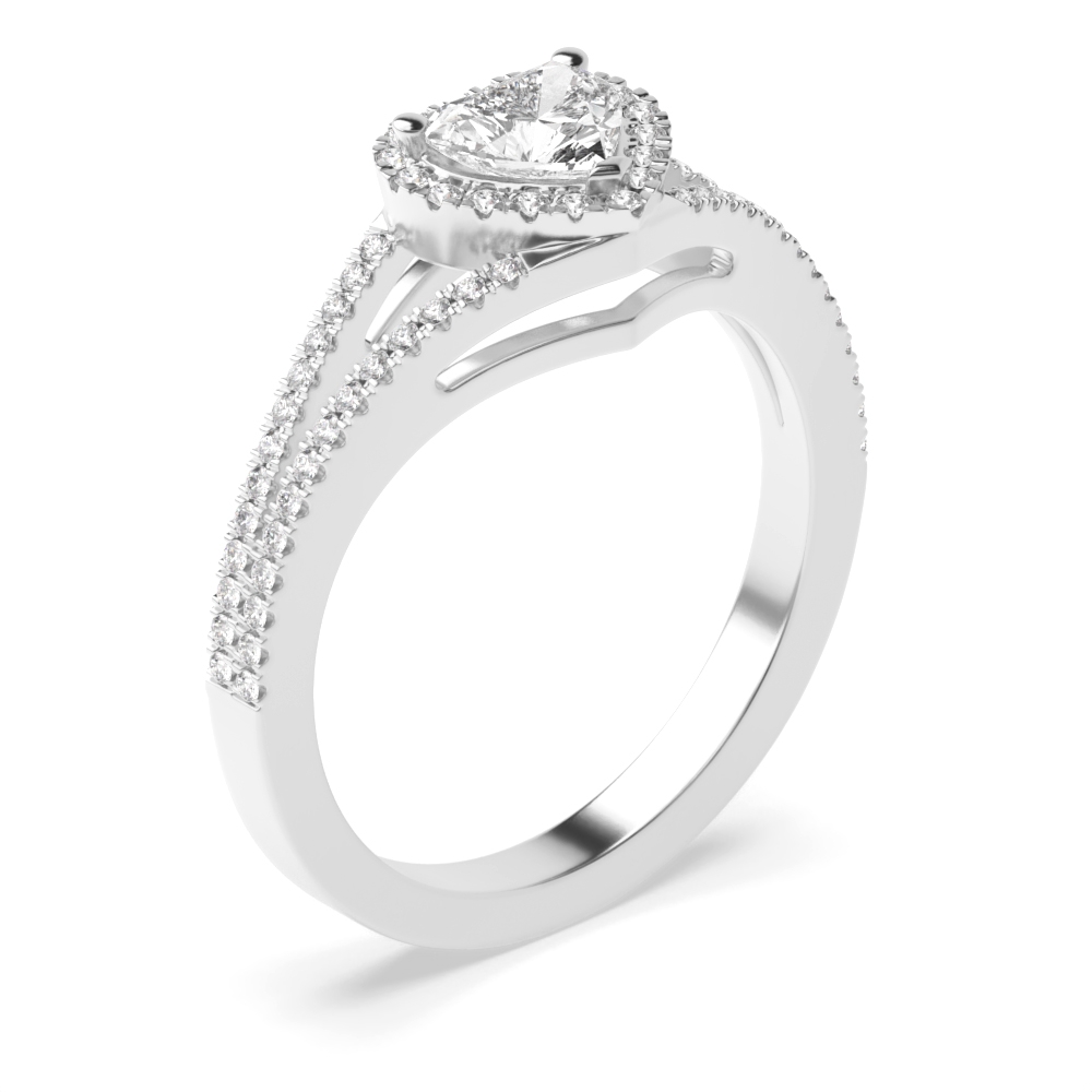 3 Prong Setting Heart Shape 2 Row Delicate Shoulder Halo Diamond Engagement Rings