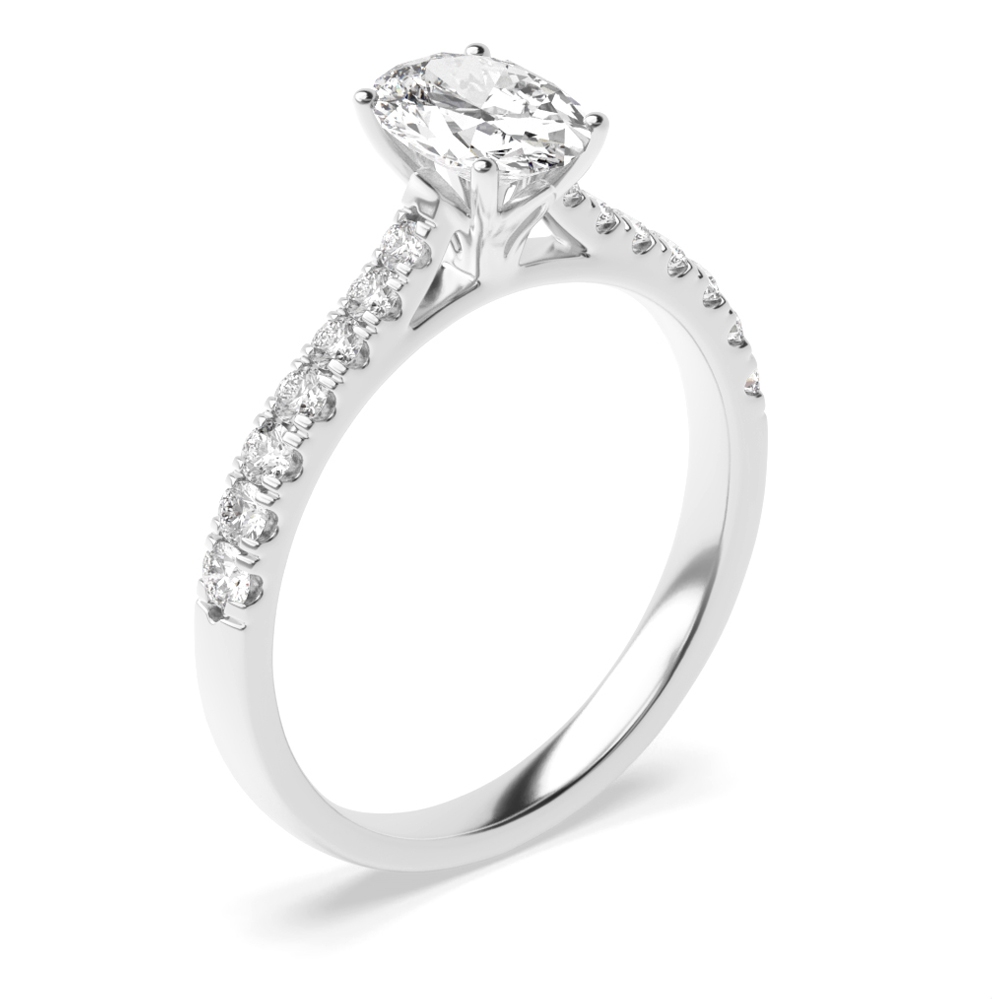 Crown Style Setting Oval Shape Side Stone Engagement Ring