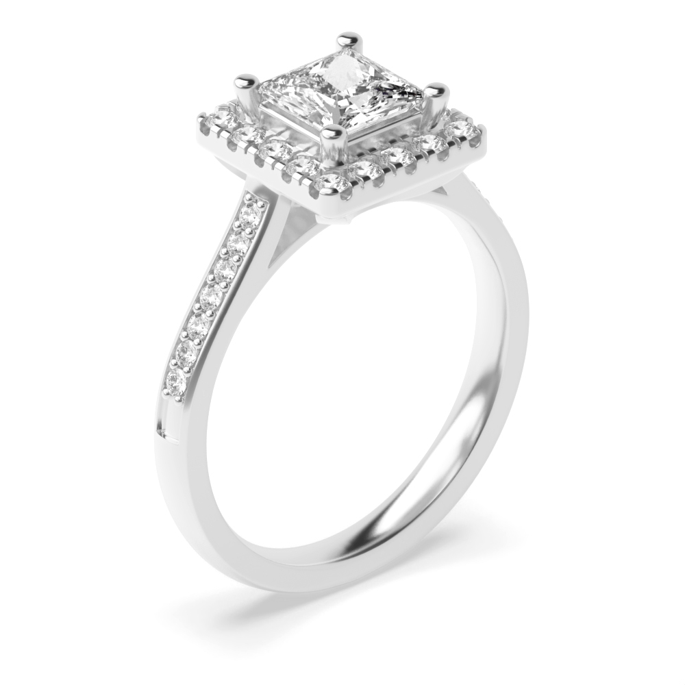 Side Stone Set Princess Diamond Halo Engagement Ring