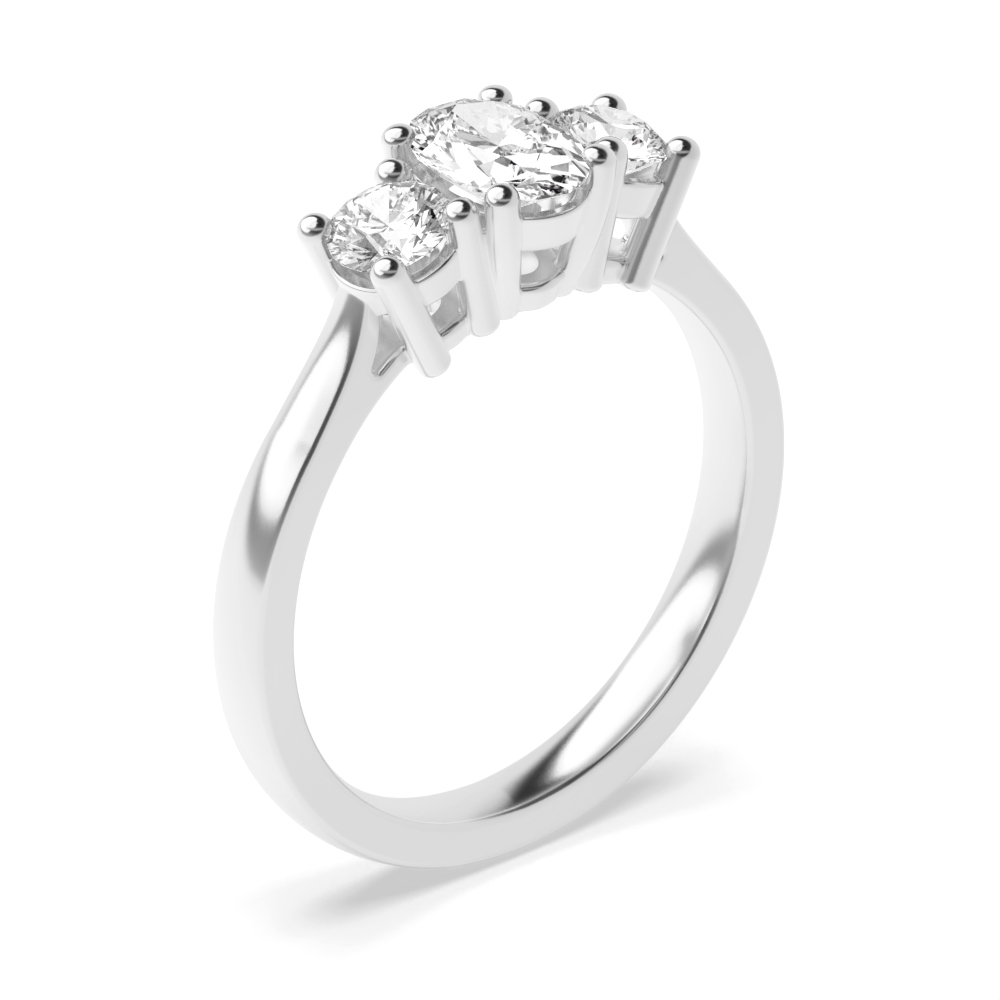 Oval Trilogy Diamond Ring 4 Prong Setting in Yellow / White Gold