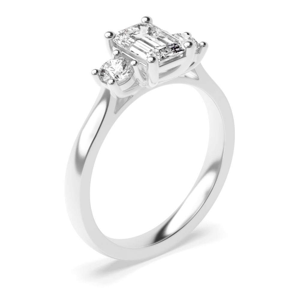 4 Prong Set Emerald Trilogy Diamond Ring in Rose / Yellow / White Gold