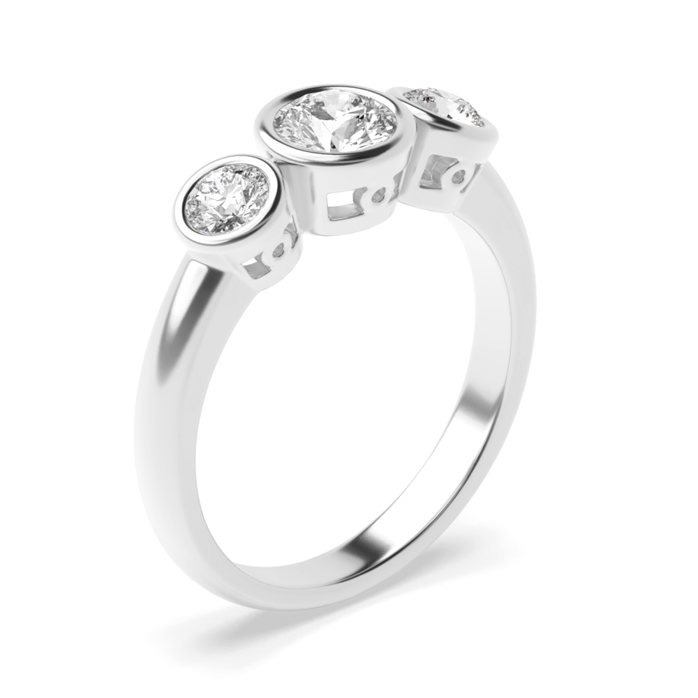 Round Trilogy Diamond Rings Full Bezel Setting in White gold / Platinum
