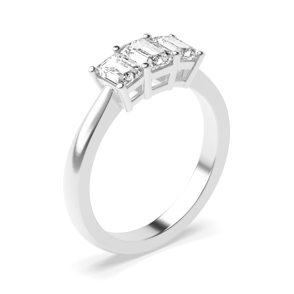 4 Claws Setting Emerald Trilogy Diamond Ring in White gold