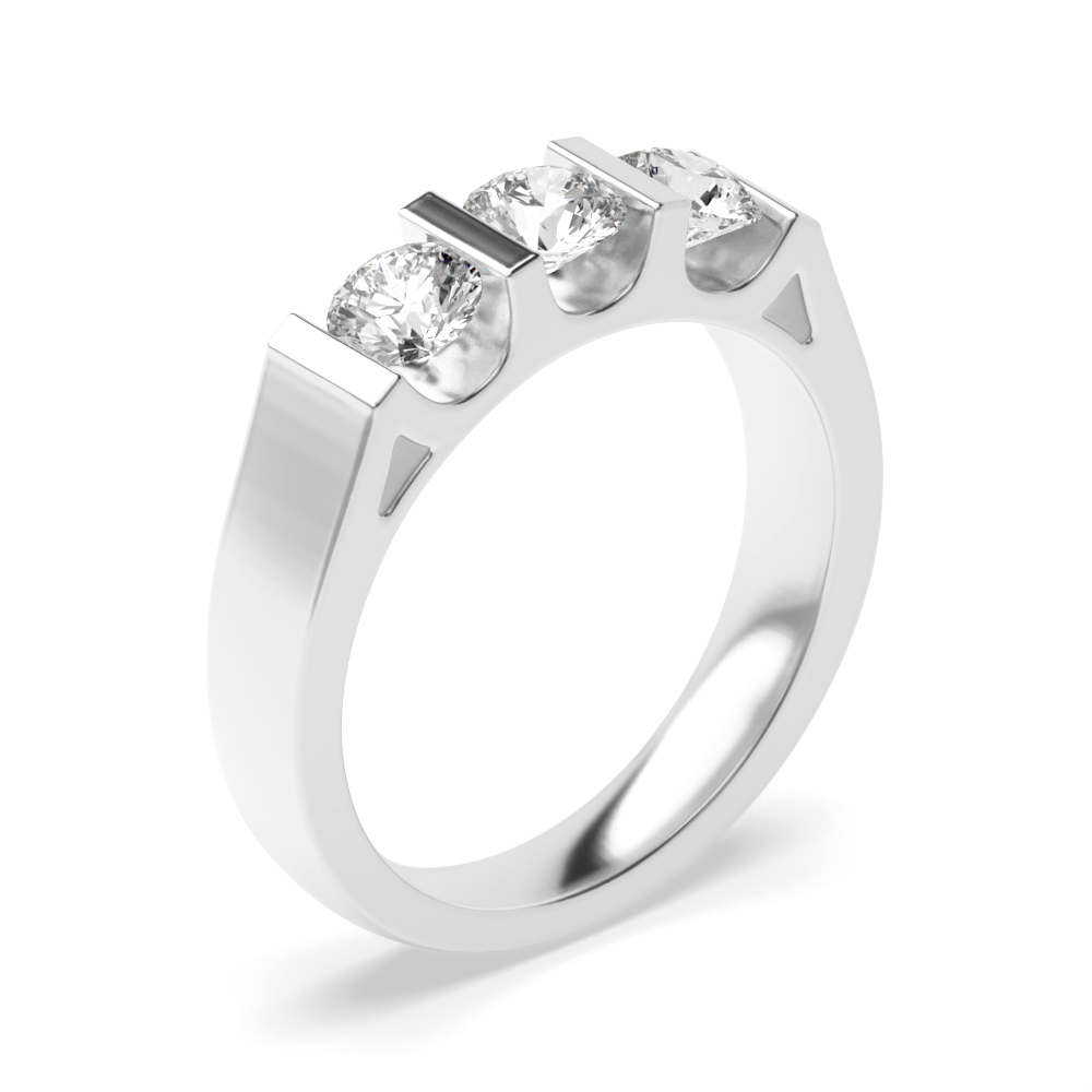 Round Trilogy Diamond Rings Bar Setting in Platinum