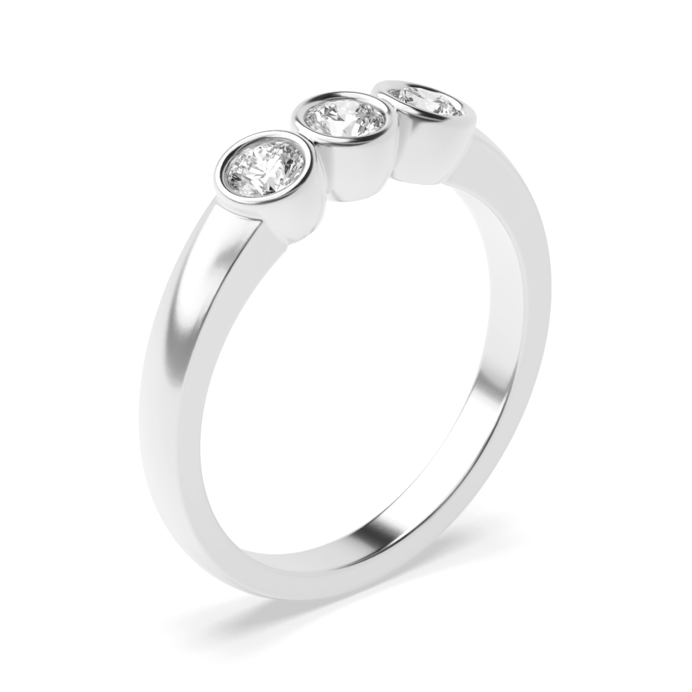 Round Trilogy Diamond Rings Bezel Setting in Platinum