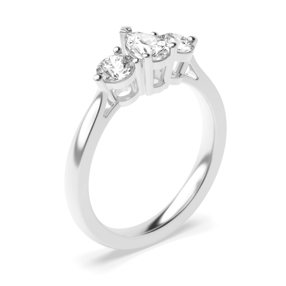 3 Prong Setting Pear Trilogy Diamond Ring in Rose / Yellow / White Gold