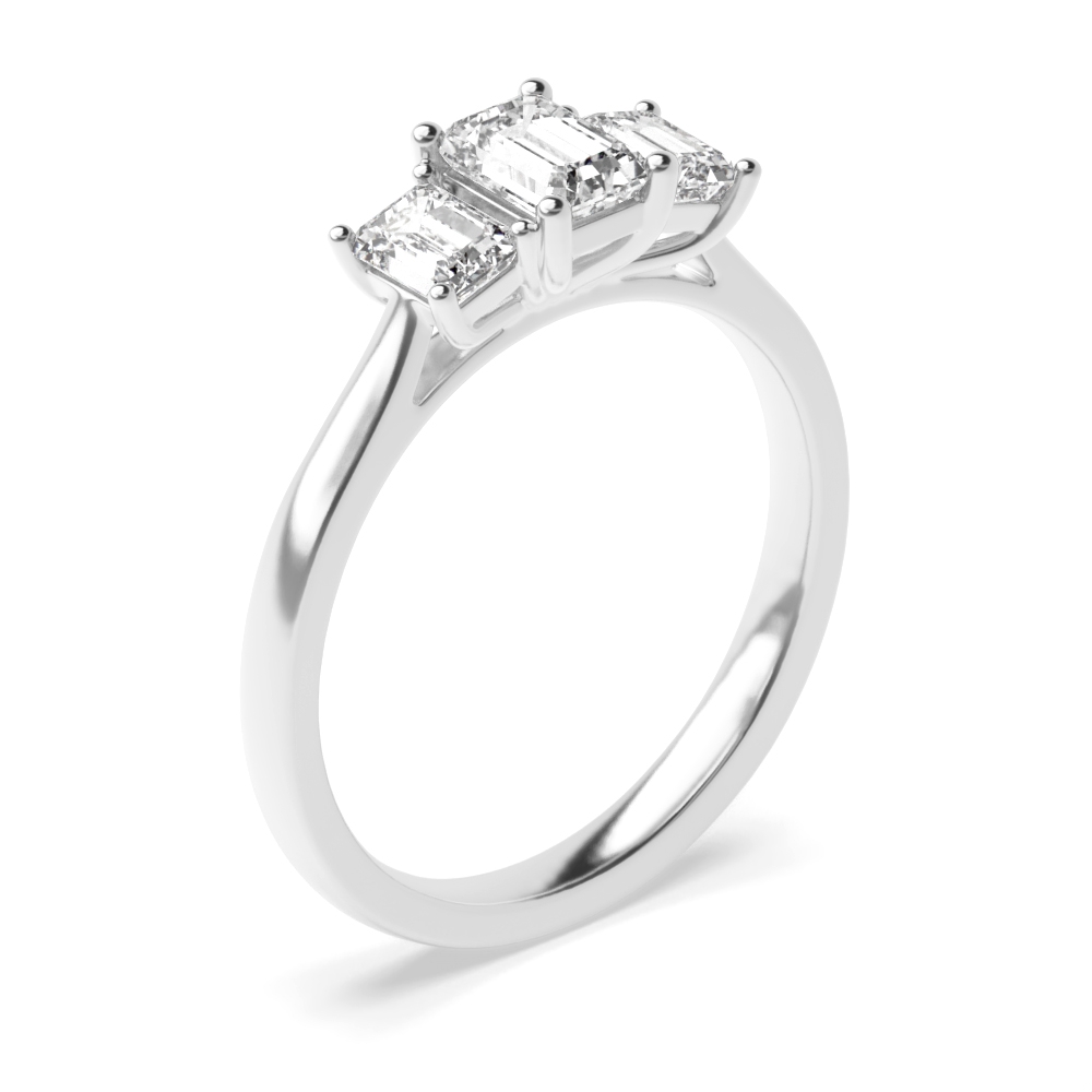 4 Prong Setting Emerald Trilogy Diamond Rings in White Gold