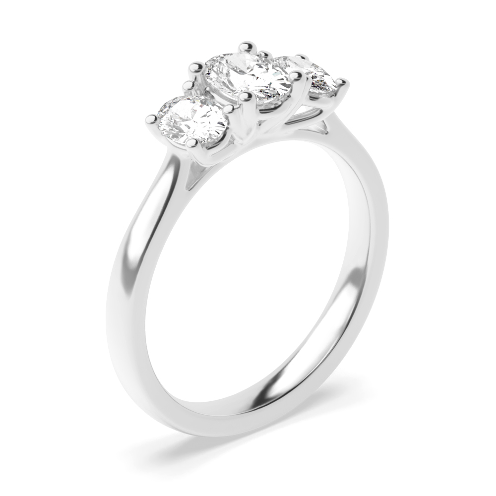Oval Trilogy Diamond Rings 4 Prong Setting in Rose / Yellow / White Gold