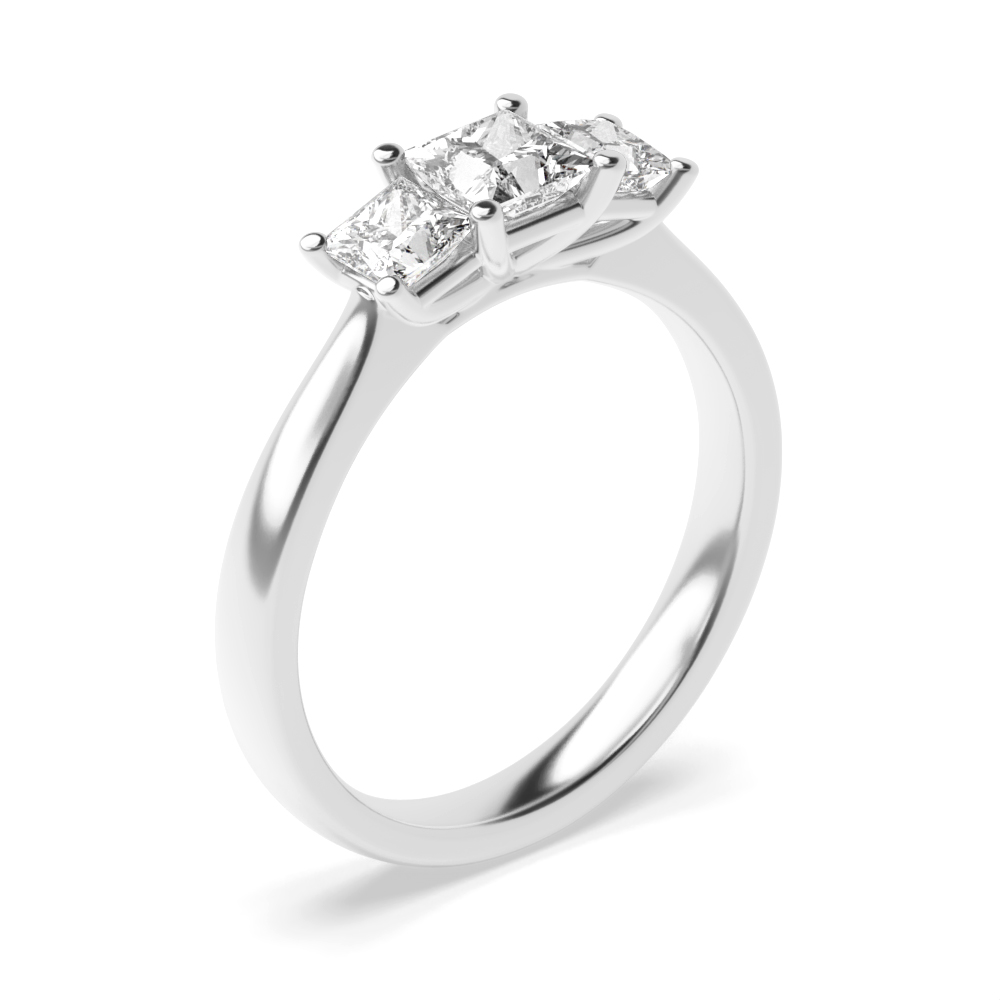 4 Prong Set Princess Cut Trilogy Diamond Rings in White gold