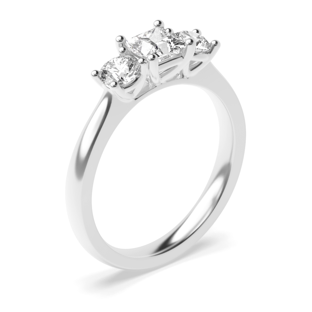 4 Prong Set Princess Shape Trilogy Diamond Rings in Platinum