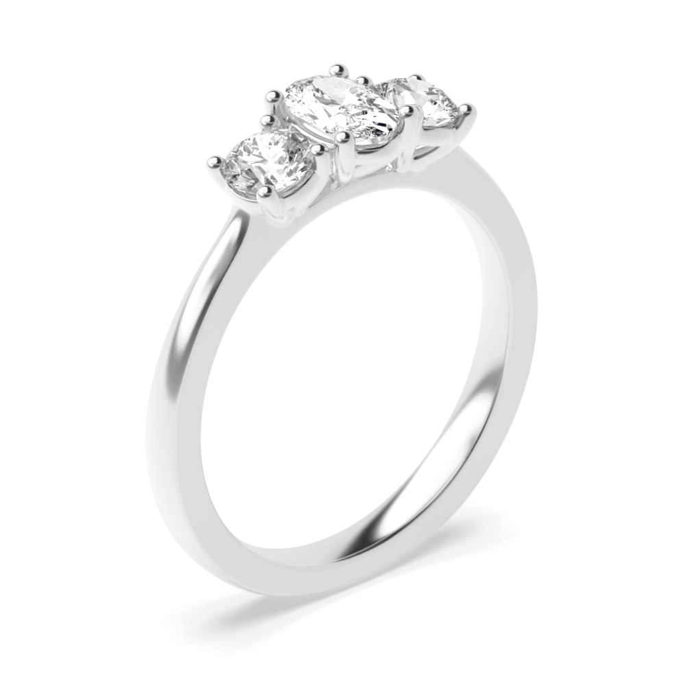 4 Prong Set Oval Shape Trilogy Diamond Rings in Yellow / White Gold