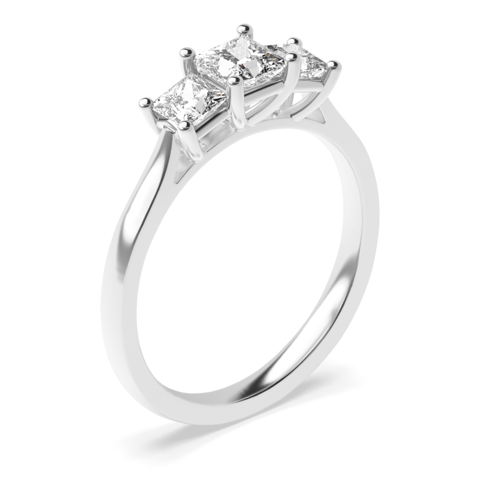 4 Prong Set Princess Cut Trilogy Diamond Rings in Yellow Gold
