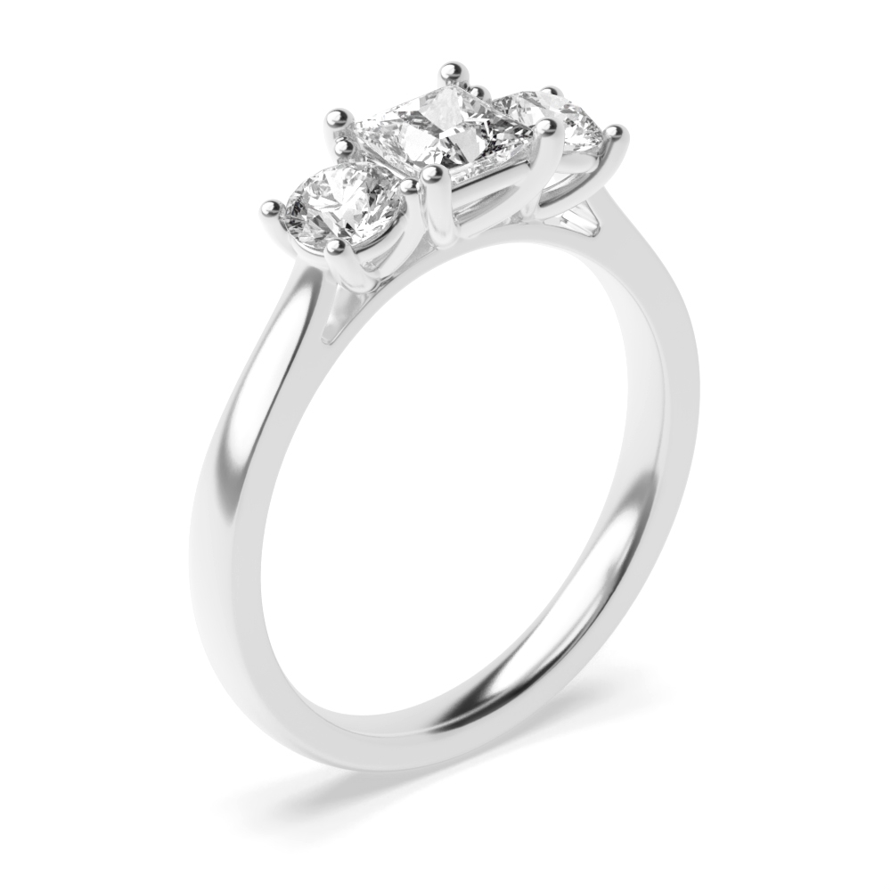 4 Prong Set Princess Shape Trilogy Diamond Rings in White gold / Platinum
