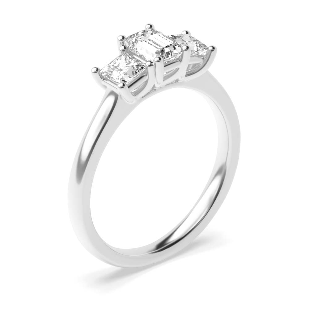 Emerald Trilogy Diamond Rings 4 Prong Setting in White gold / Platinum