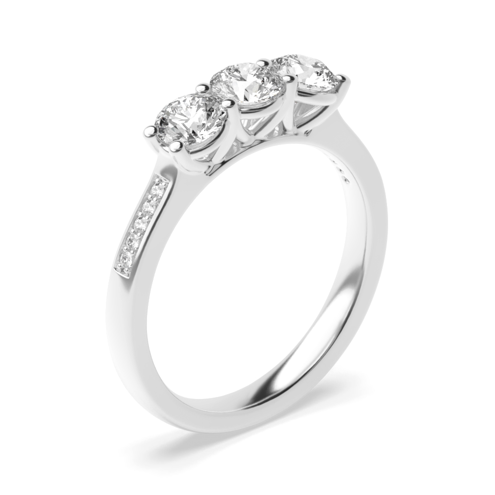 Studded Three Stone Ring Round Trilogy Diamond Ring in Platinum