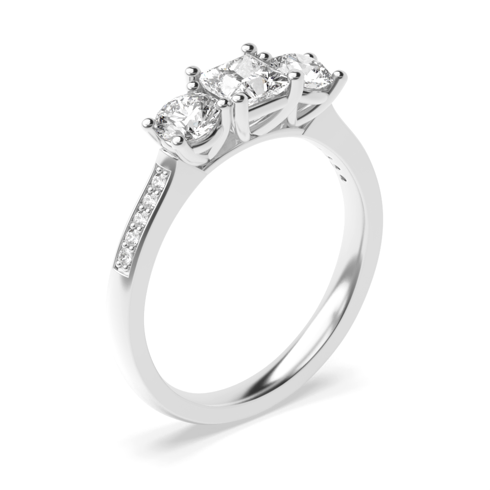 4 Prong Setting Studded Three Stone Ring Princess Trilogy Diamond Ring
