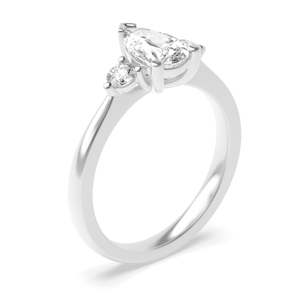 Pear Side Stone Engagement Rings in Trilogy Set Diamond