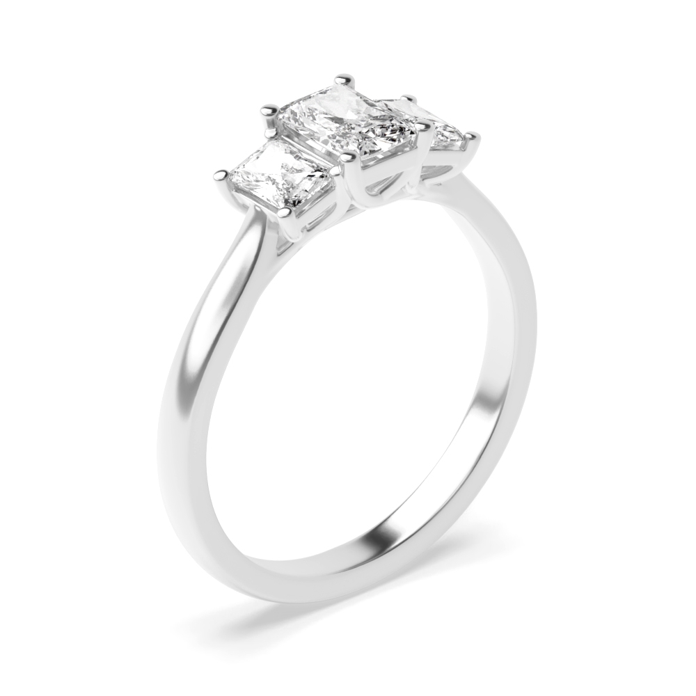 Prong Setting Emerald Trilogy Diamond Engagement Ring in Rose gold
