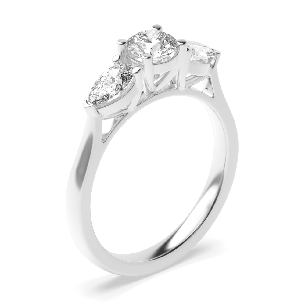 Prong Setting Round &amp; Pear Trilogy Diamond Engagement Ring