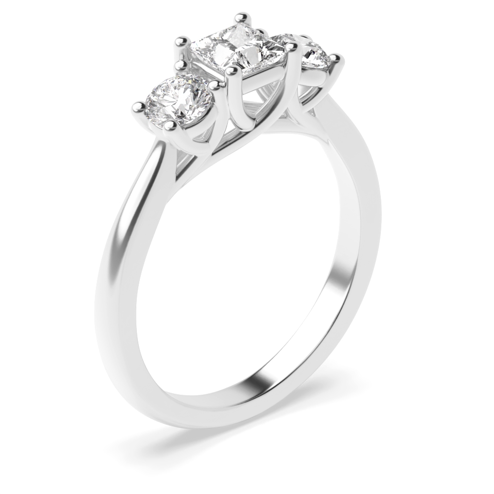 Prong Setting Princess &amp; Round Trilogy Diamond Engagement Ring in Gold